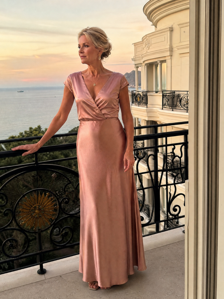 Virginia | Cozy Cap Sleeve Wrap Fall Wedding Guest Maxi Dress