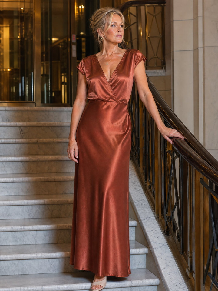 Virginia | Cozy Cap Sleeve Wrap Fall Wedding Guest Maxi Dress