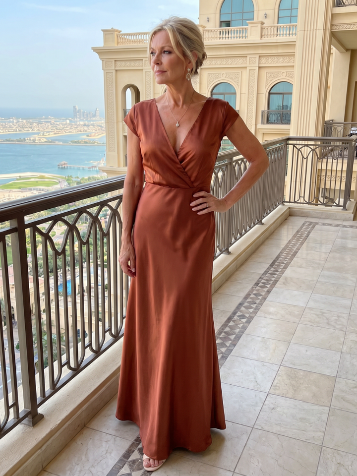Virginia | Cozy Cap Sleeve Wrap Fall Wedding Guest Maxi Dress