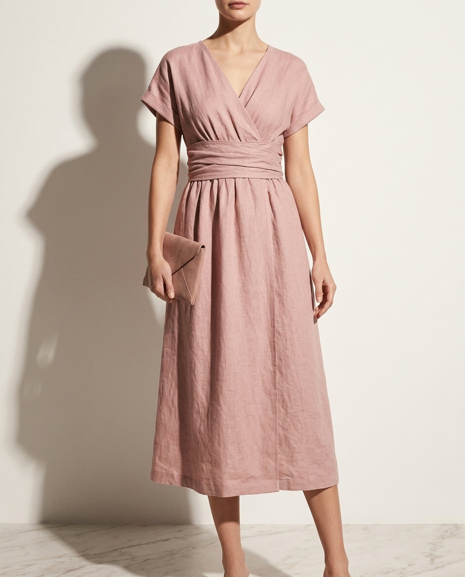 Virginia | Cozy Wrap Fall Wedding Guest Dress with Flowy Midi Skirt