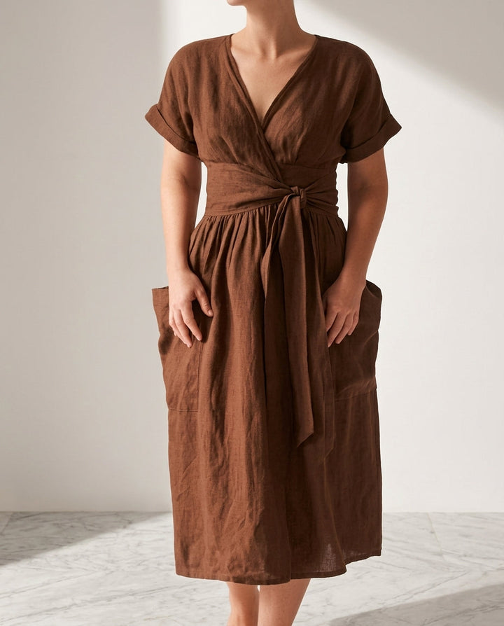 Virginia | Cozy Wrap Fall Wedding Guest Dress with Flowy Midi Skirt