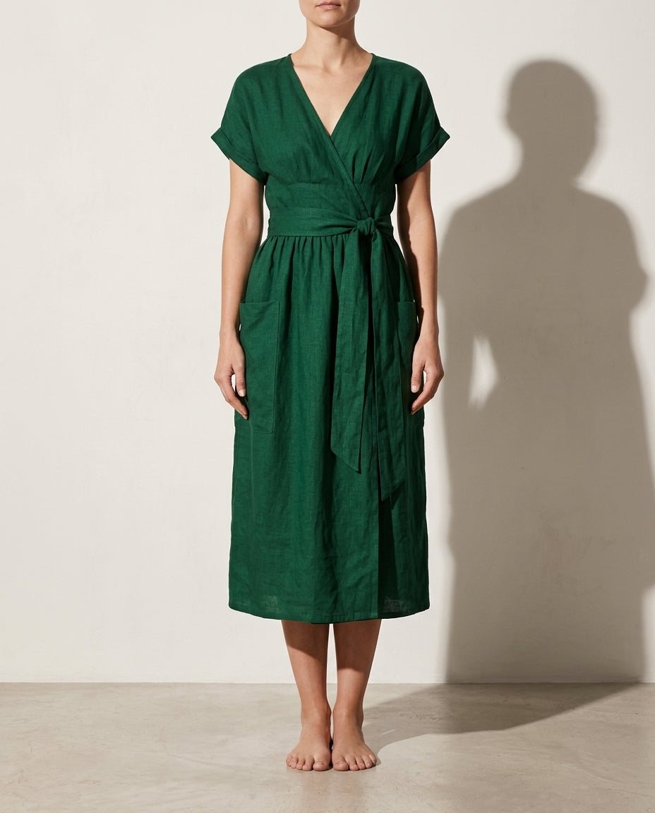 Virginia | Cozy Wrap Fall Wedding Guest Dress with Flowy Midi Skirt