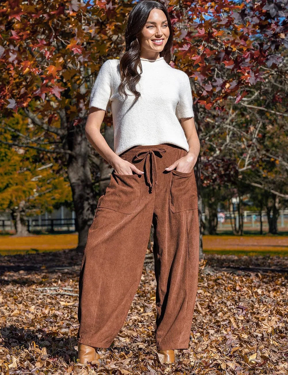 Virginia | Drawstring Barrel Leg Corduroy Pants