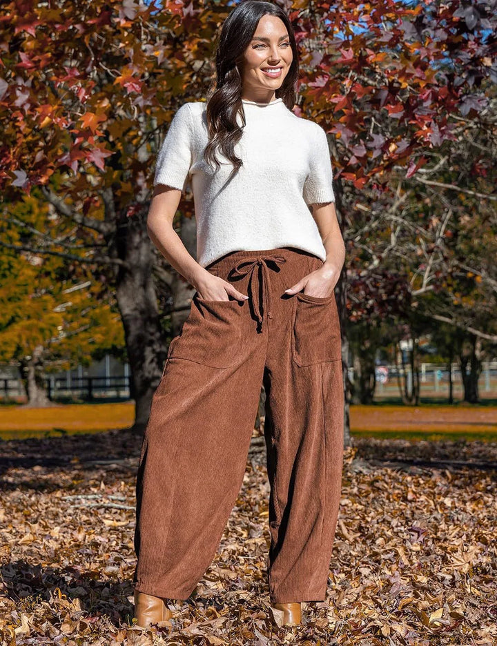 Virginia | Drawstring Barrel Leg Corduroy Pants