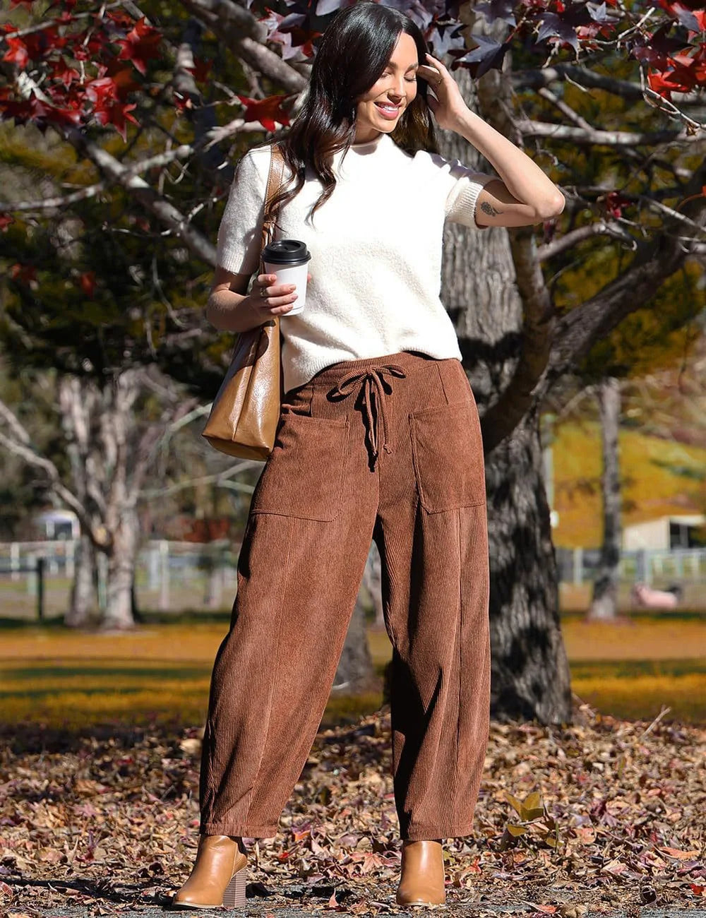 Virginia | Drawstring Barrel Leg Corduroy Pants