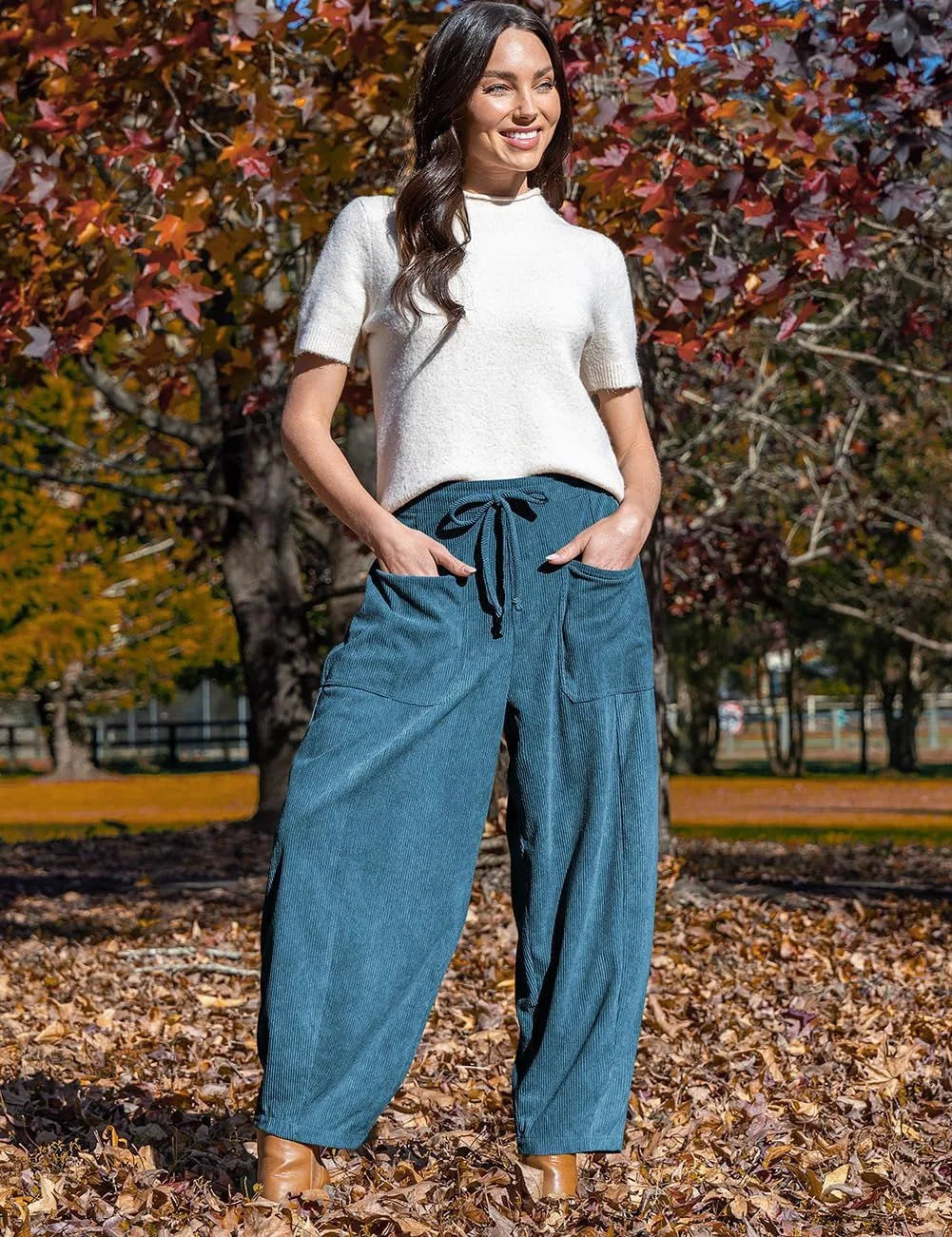 Virginia | Drawstring Barrel Leg Corduroy Pants
