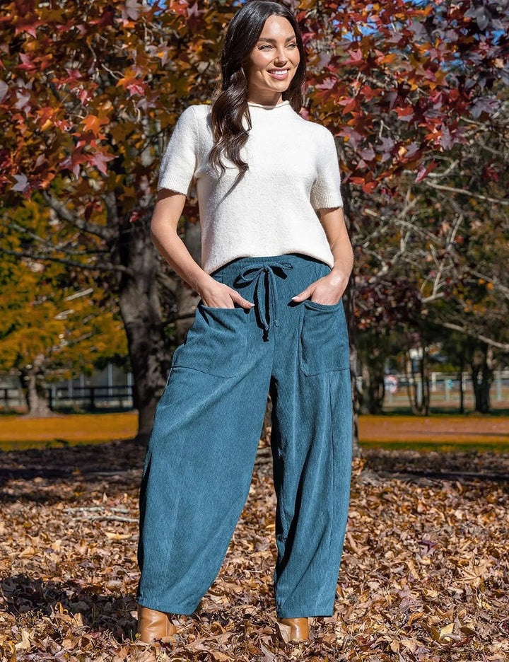 Virginia | Drawstring Barrel Leg Corduroy Pants