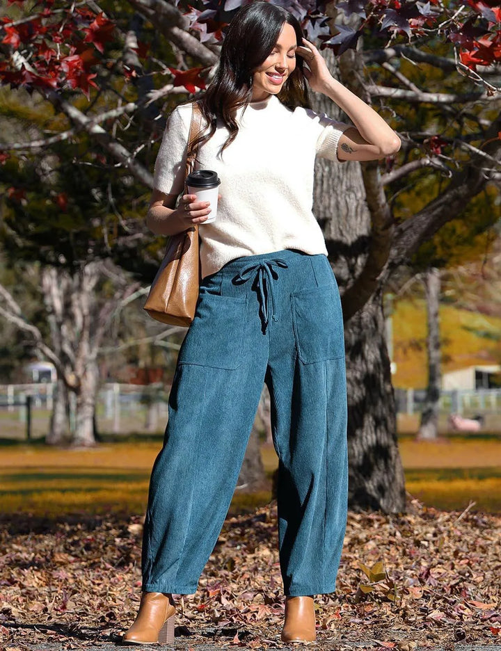 Virginia | Drawstring Barrel Leg Corduroy Pants