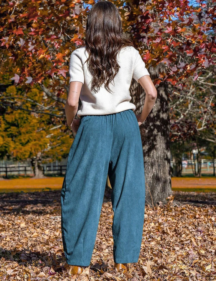 Virginia | Drawstring Barrel Leg Corduroy Pants