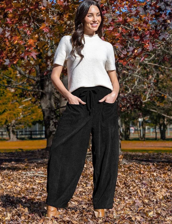 Virginia | Drawstring Barrel Leg Corduroy Pants