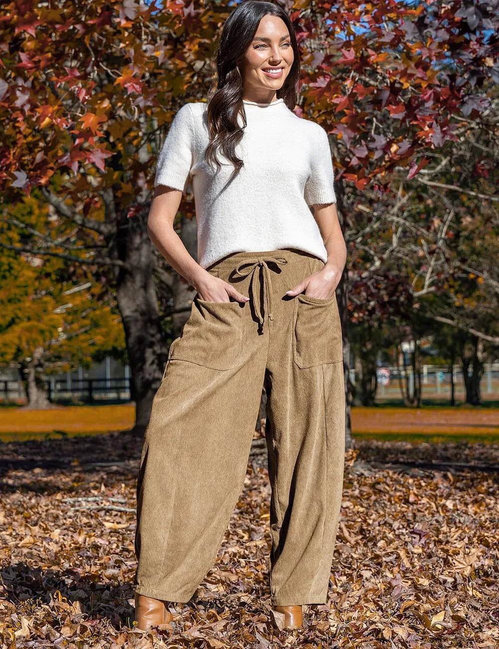 Virginia | Drawstring Barrel Leg Corduroy Pants