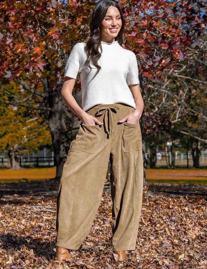 Virginia | Drawstring Barrel Leg Corduroy Pants
