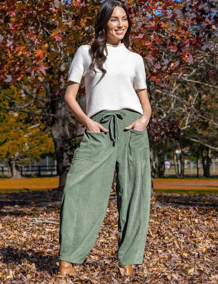 Virginia | Drawstring Barrel Leg Corduroy Pants