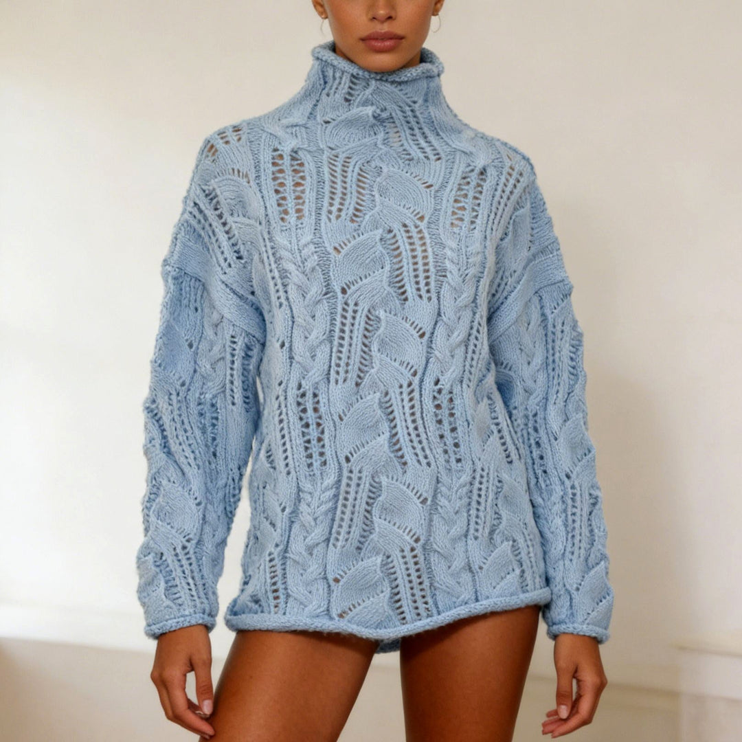 Virginia | Effortless Womens Chunky Cable Knit Pullover Turtleneck Sweater