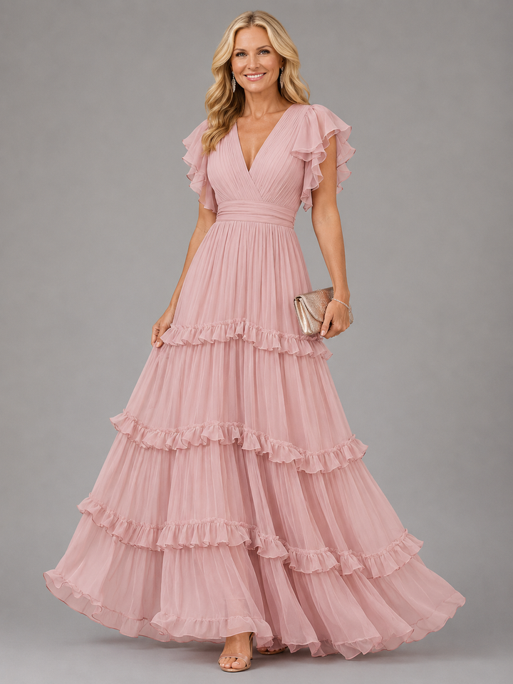 Virginia | Graceful Ruffle Tiered Fall Wedding Guest Maxi Dress