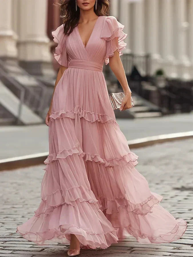 Virginia | Graceful Ruffle Tiered Fall Wedding Guest Maxi Dress
