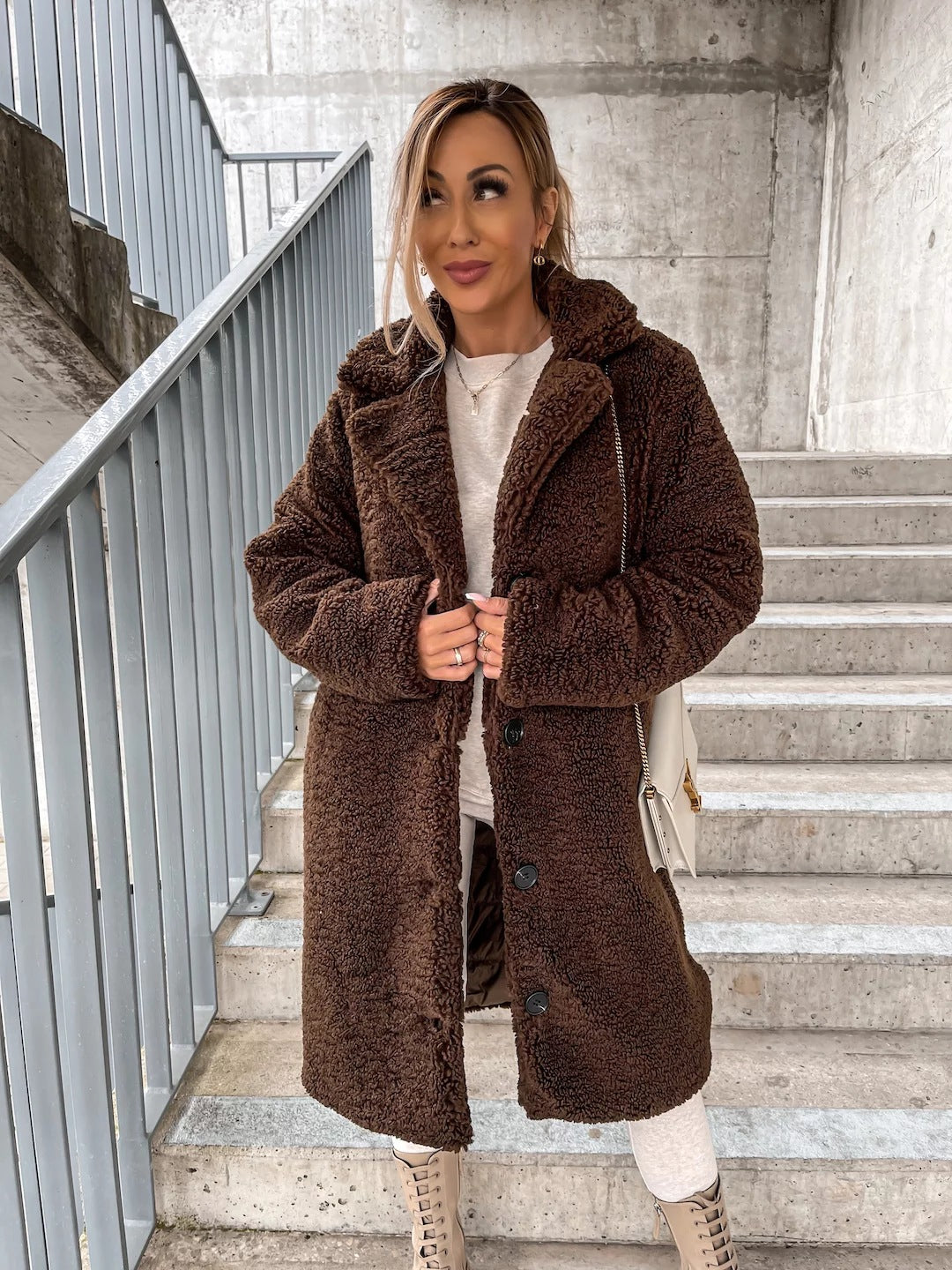 Virginia | Relaxed Longline Sherpa Jacket with Notch Collar