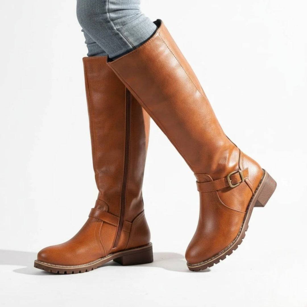 Virginia | Stylish Wide Calf Boots with Knee-High Buckle Detail