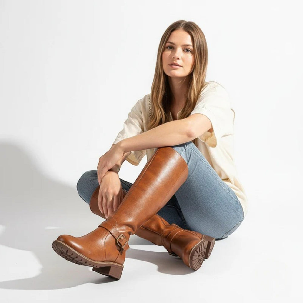 Virginia | Stylish Wide Calf Boots with Knee-High Buckle Detail