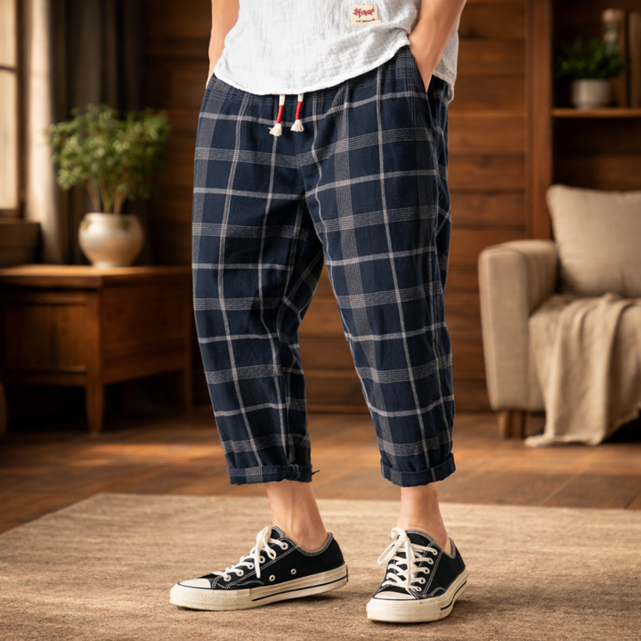 William | Casual Cropped Drawstring Plaid Pants