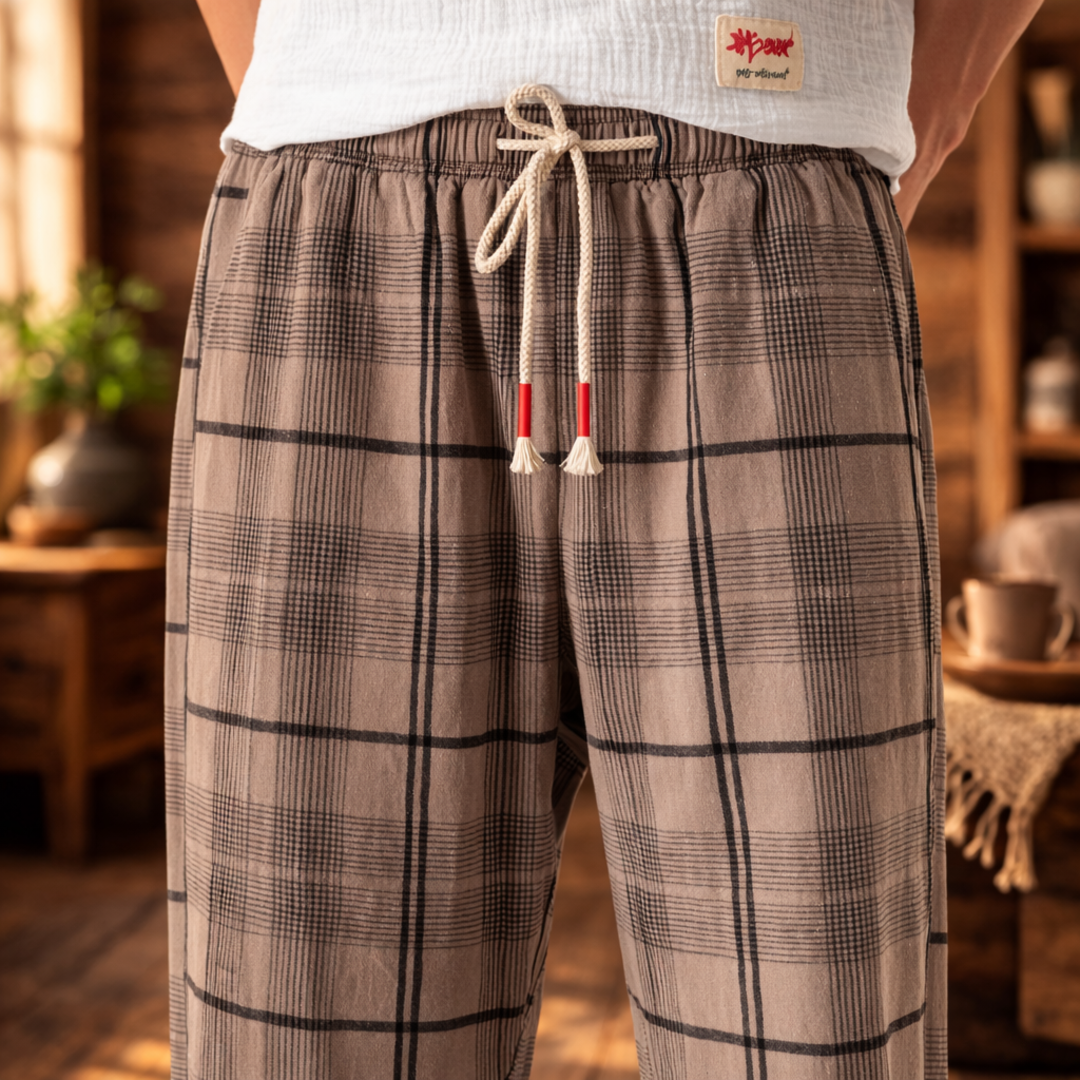 William | Casual Cropped Drawstring Plaid Pants